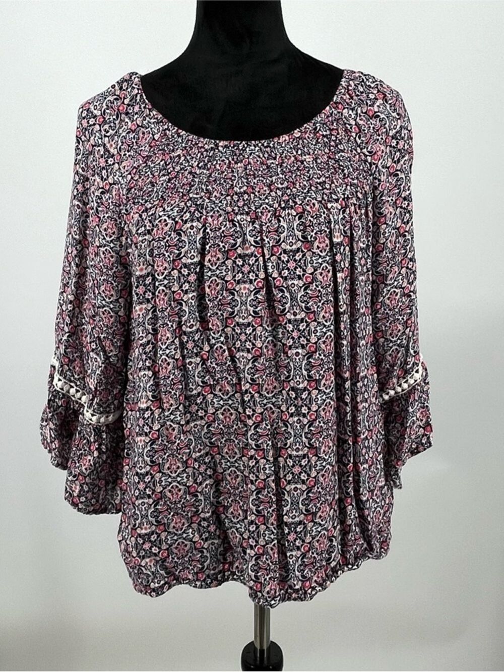 Westport Pink Floral Peasant 3/4 Sleeve Tunic Top sz XLP